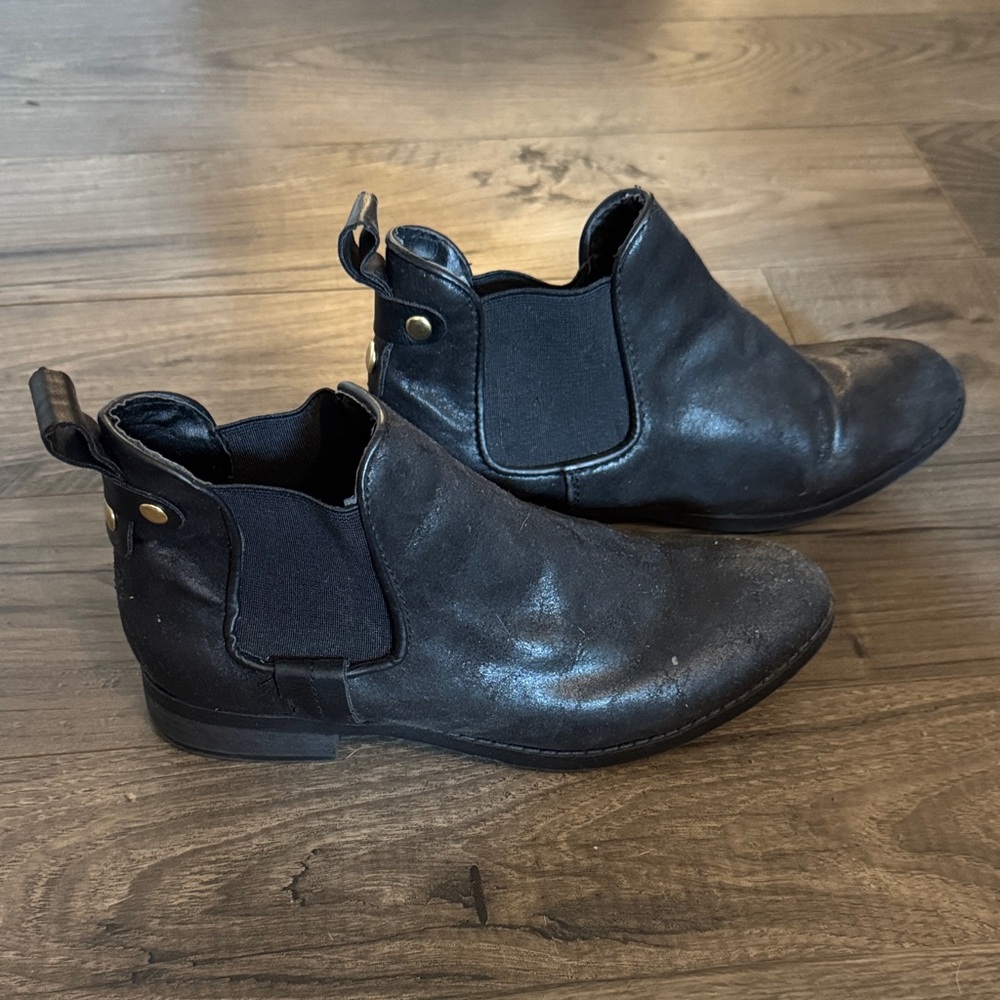 Black Ankle Boots with Gold Accents